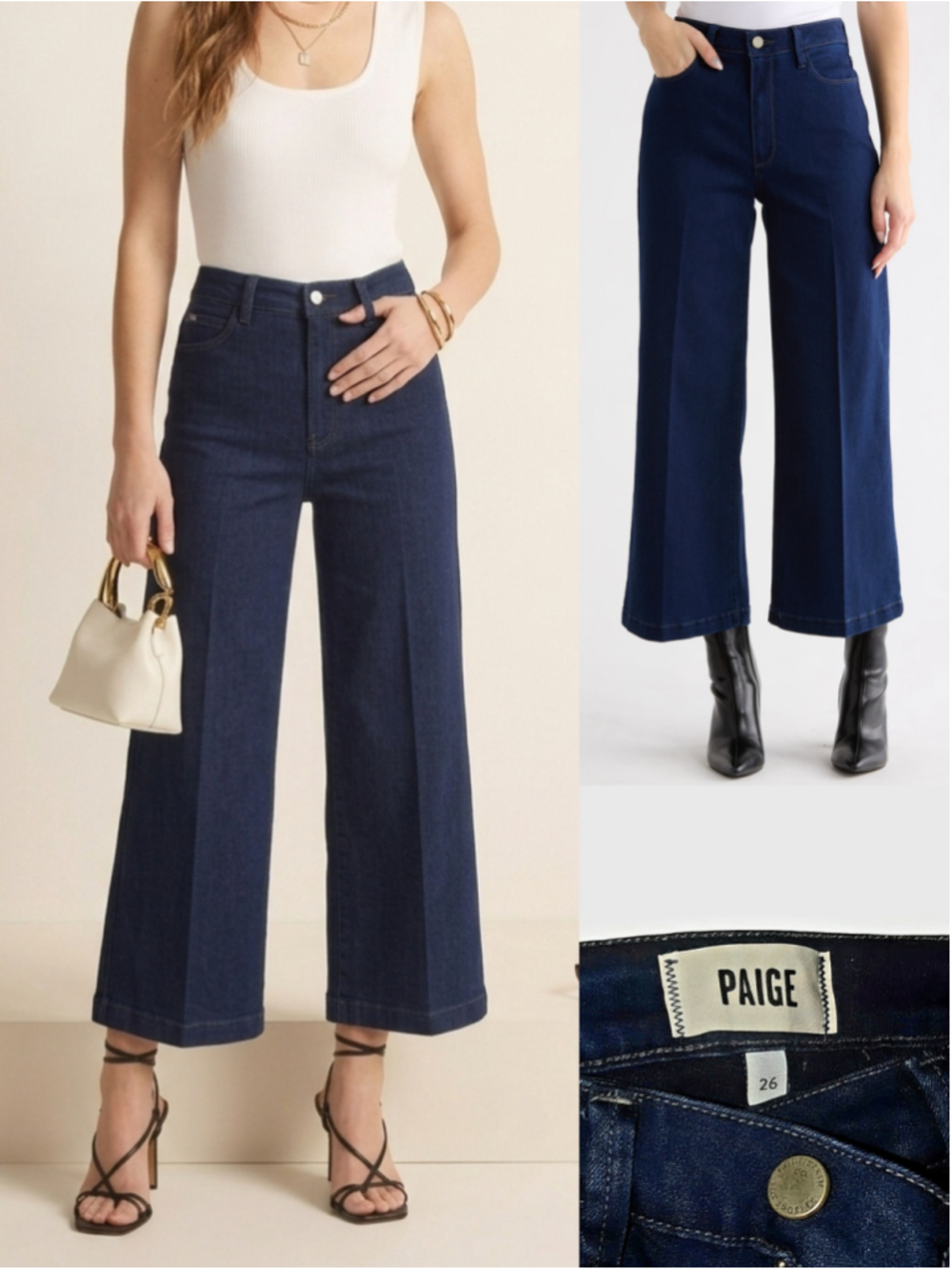 PAIGE Genesee Wide Leg Crop Jeans Women's Size 26 Dark Blue